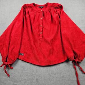 Simply Southern Red Corduroy Blouse Size S Boxy Bubble Sleeves Cottagecore Boho